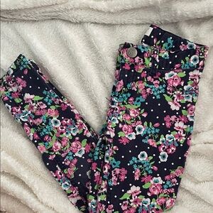 Place Navy Floral Stretch Skinny Jeans with Pink & Teal Flowers